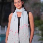 Powder Blue Rosette Embroidered Stole