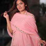 Salmon Pink Floral Embroidered Stole