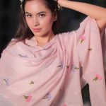 Baby Pink Rose Clustered Embroidered Stole