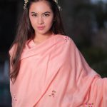 Coral Blush Floral Embroidered Stole